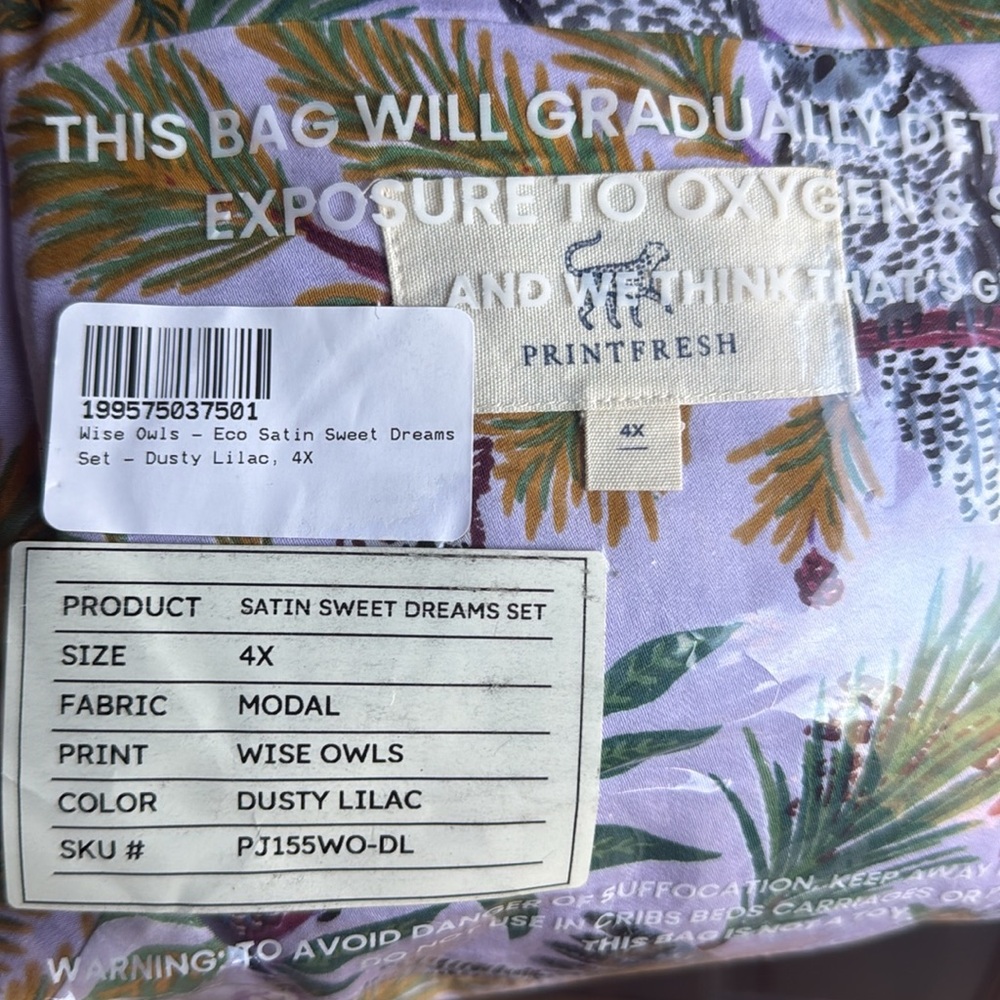 Printfresh - Wise Owls - Eco Satin Sweet Dreams Set - Dusty Lilac - 4X - New - Picture 3 of 3